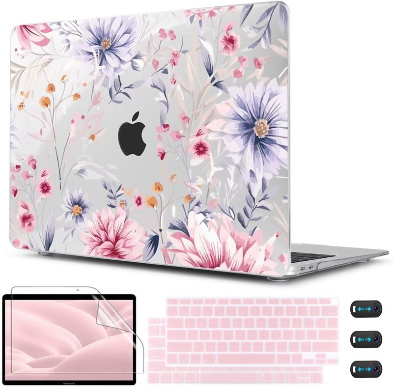 CISSOOK Flower Case for MacBook Air 13 Inch A2337 M1 A2179 A1932 Model 2021-2018 Released, Plastic Floral Cover with Keyboard Cover Protector for MacBook Air 13 with Touch ID，Flowers Watercolor - Image 1
